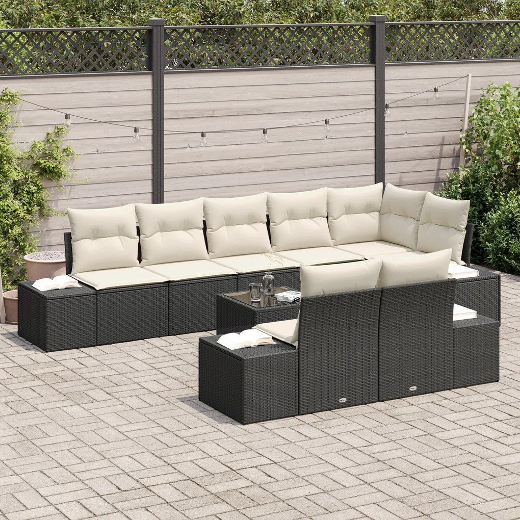 Conjunto de Sofá de Jardim de 8 Peças com Almofadas de Vime PE na Cor