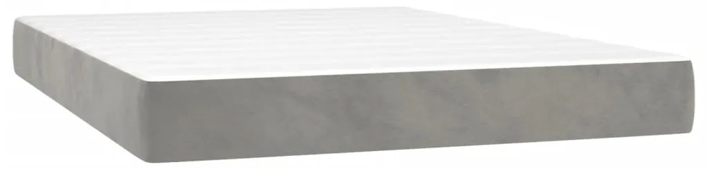 Cama box spring c/ colchão/LED 140x190 cm veludo cinzento