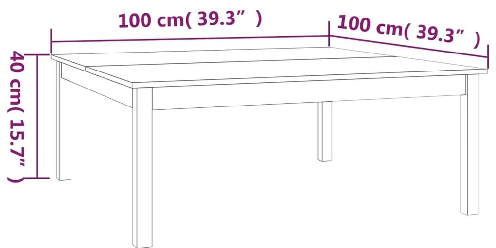 Mesa de centro 100x100x40 cm madeira de pinho maciça cinza