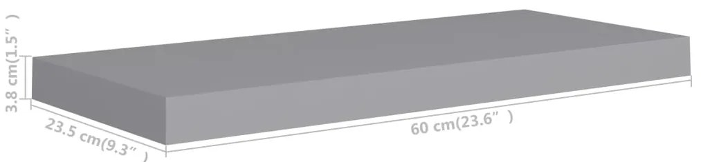 Prateleira de parede suspensa 60x23,5x3,8 cm MDF cinza