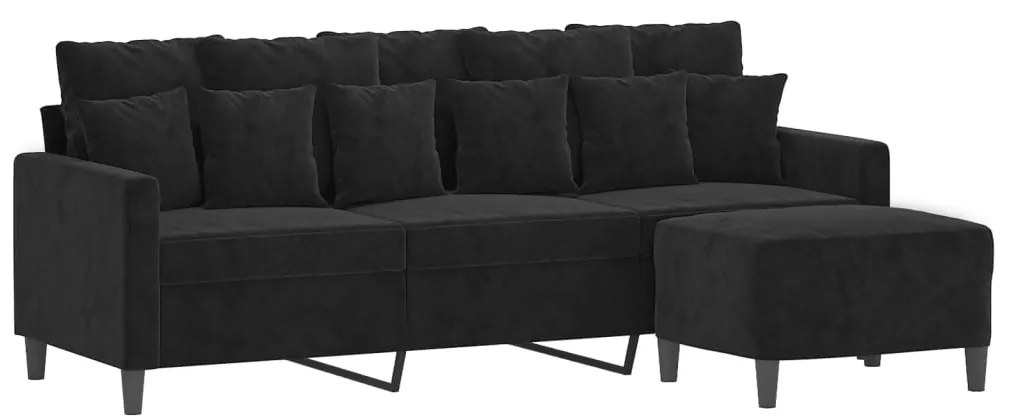 Sofá de 3 lugares com apoio de pés 180 cm veludo preto
