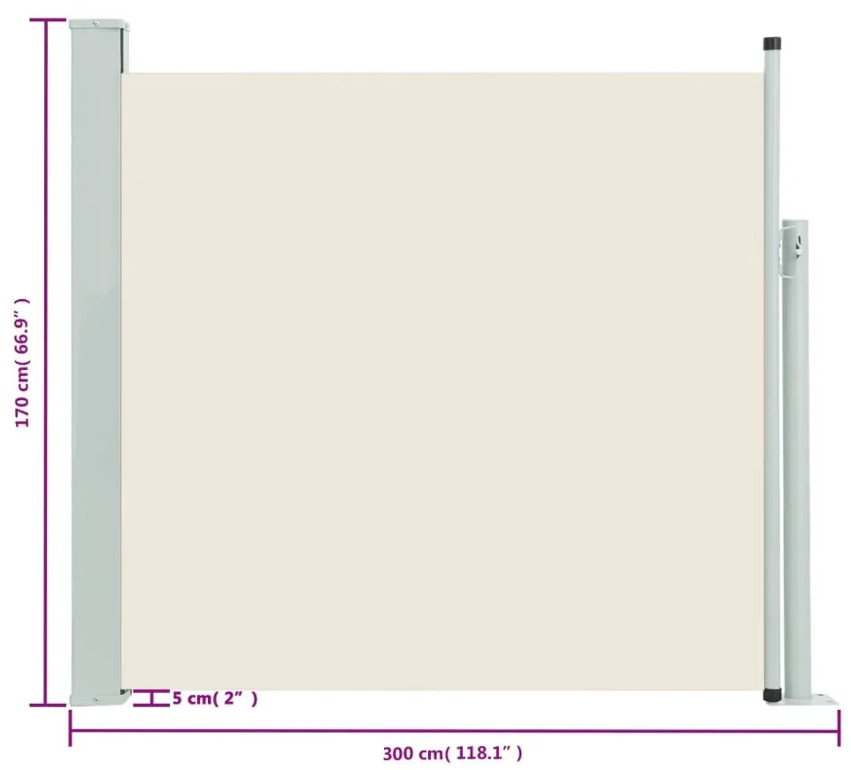 Toldo lateral retrátil para pátio 170x300 cm creme