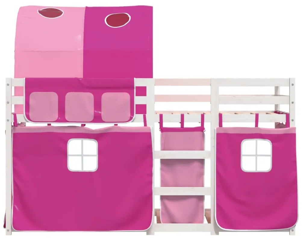 Beliche com cortinas 90x200 cm madeira de pinho maciça rosa