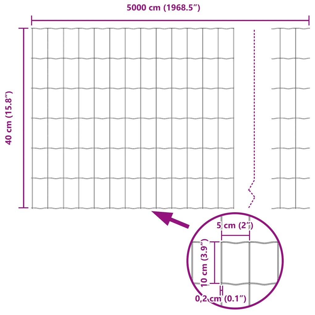 Cerca Euro com 13 Postes 0.4x50 m Aço Galvanizado Cinza