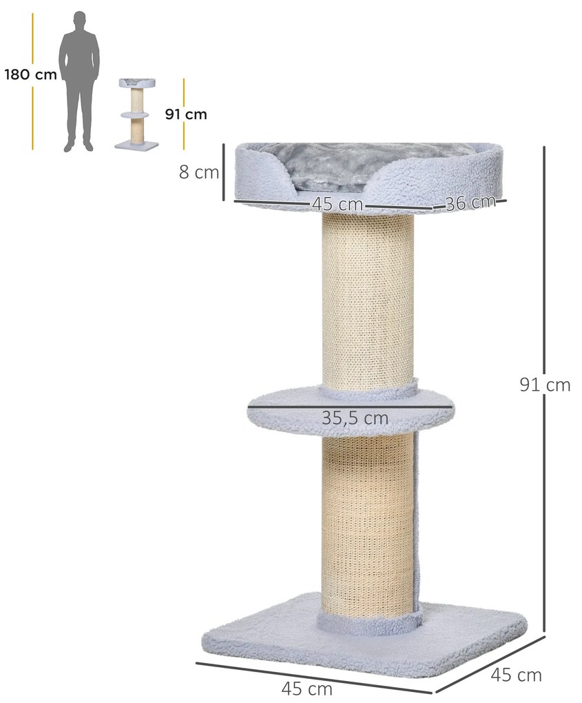 PawHut Arranhador para Gatos Altura 91 cm Arranhador para Gatos de 3 N