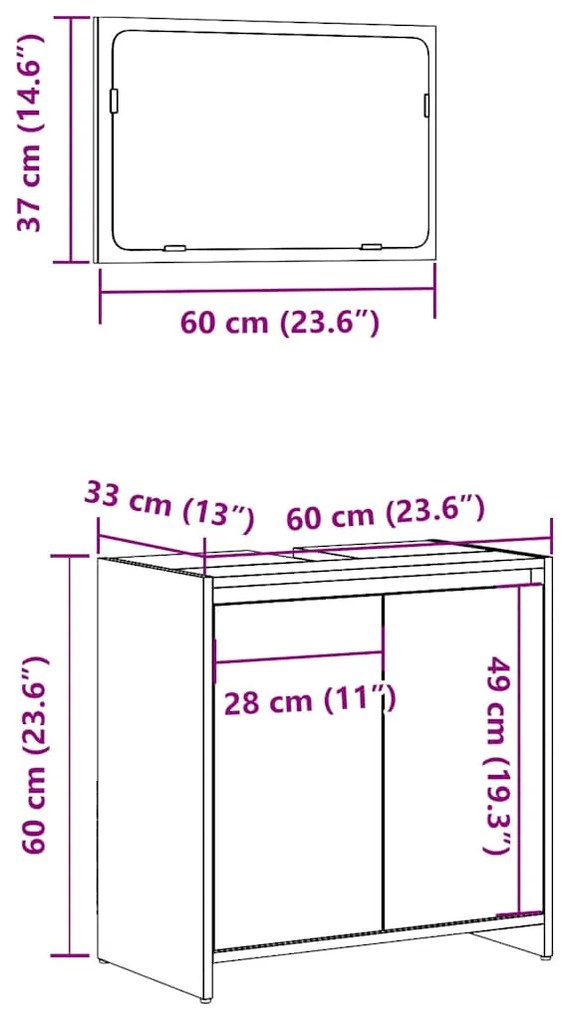 2 pcs conj. móveis casa banho derivados madeira cinza cimento