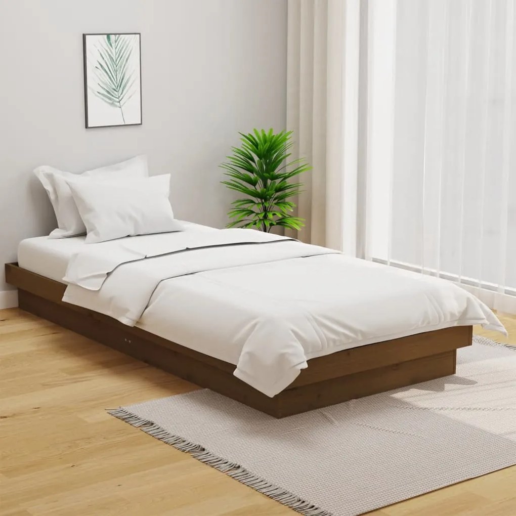 vidaXL Estrutura de cama 90x200 cm madeira maciça castanho mel