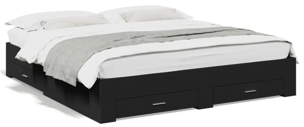vidaXL Estrutura de cama c/ gavetas 180x200 cm derivados madeira preto