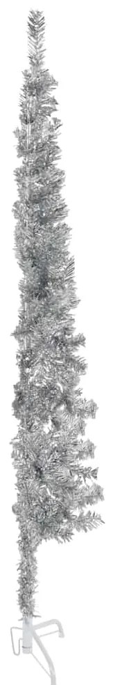 Meia árvore de Natal fina com suporte 150 cm prateado