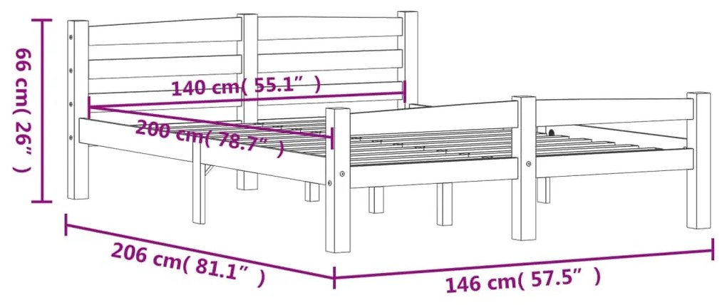 Estrutura de cama 140x200 cm pinho maciço cinzento-escuro