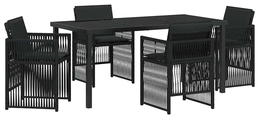 Conjunto de Jantar de Jardim de 5 Peças com Almofadas Pretas e Rattan