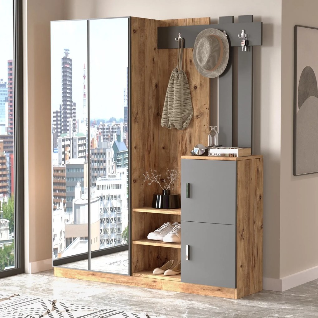 Hall Stand DD8 – Pinheiro Atlântico e Antracite – 147,2x179,7x37,5 cm
