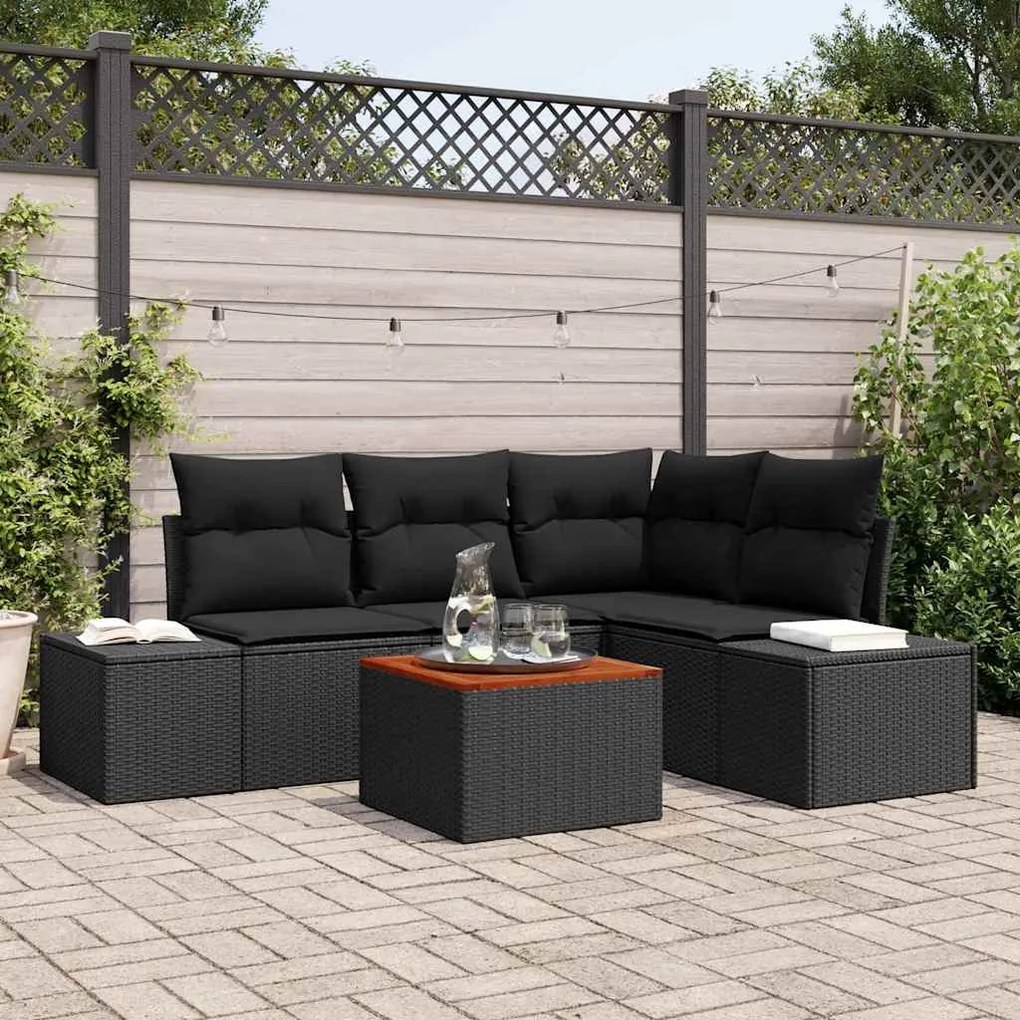 vidaXL Conjunto de Sofá de Jardim 5 pcs Preto vime PE
