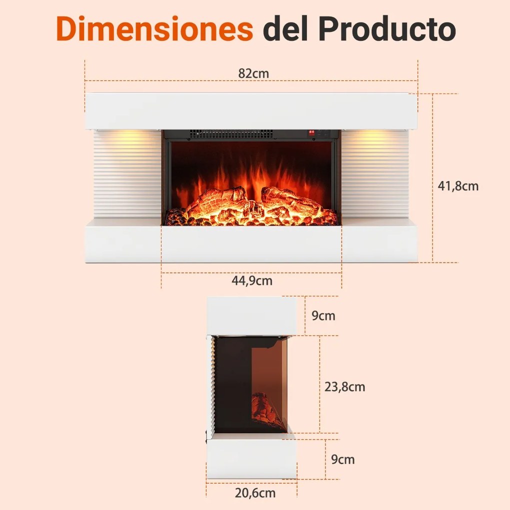 Lareira elétrica de parede 82 x 20,6 x 41,8 cm de 32″ com prateleira flutuante, luzes LED com 12 cores de chama e proteção contra sobreaquecimento, co