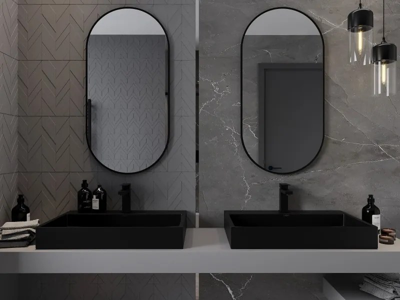 Mexen Loft espelho de casa de banho oval 100 x 50 cm, moldura preta - 9851-100-050-000-70