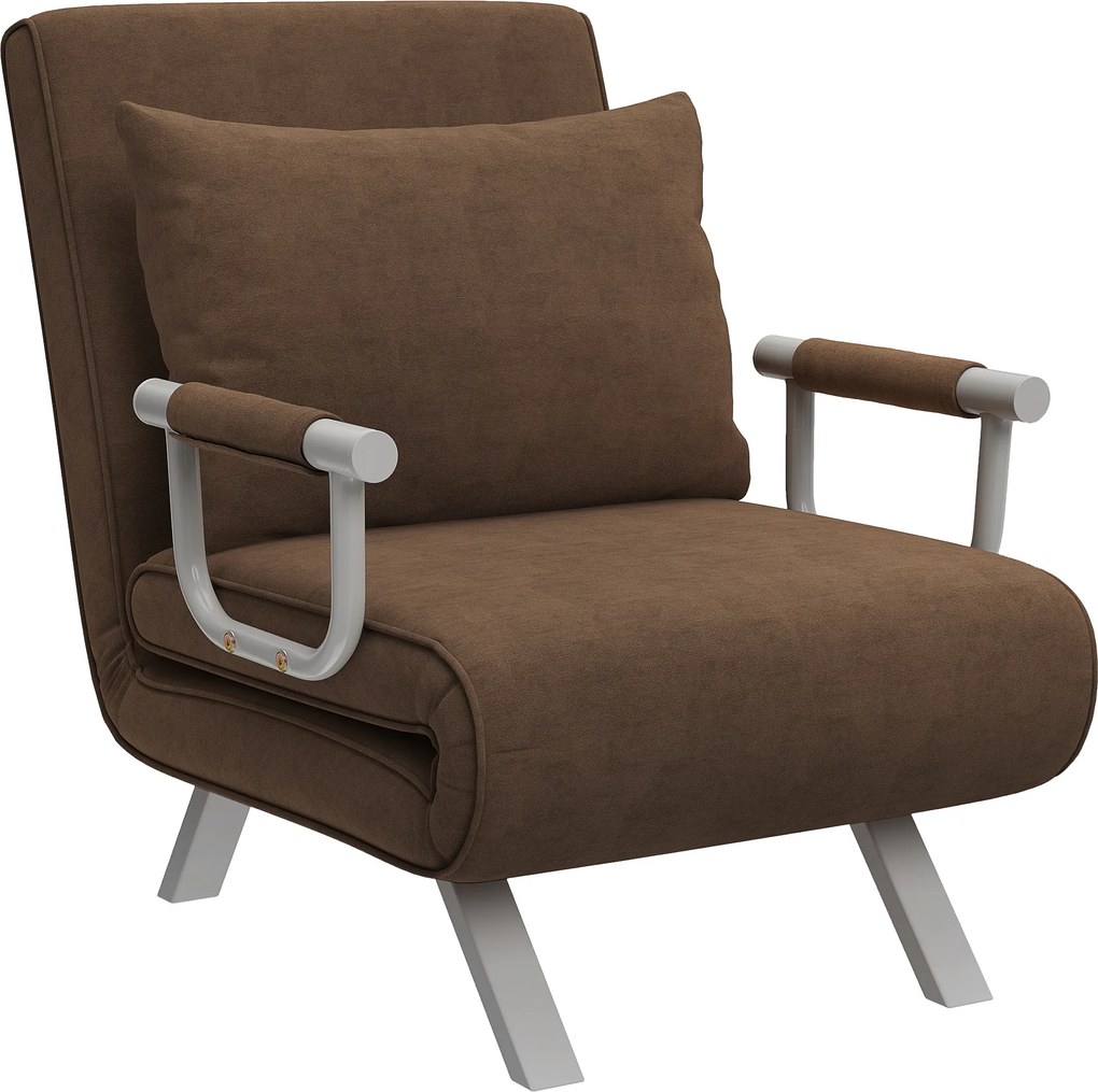 HOMCOM Poltrona-cama Conversível 1 Lugar Capa Removível Conforto Máximo Almofada Pés e Apoios em Metal Suede Castanho | Aosom Portugal