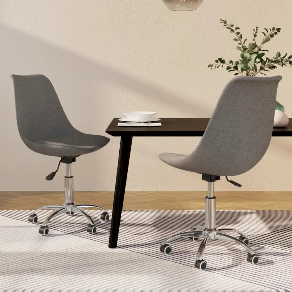 vidaXL Cadeiras de jantar giratórias 2 pcs tecido cinzento-claro