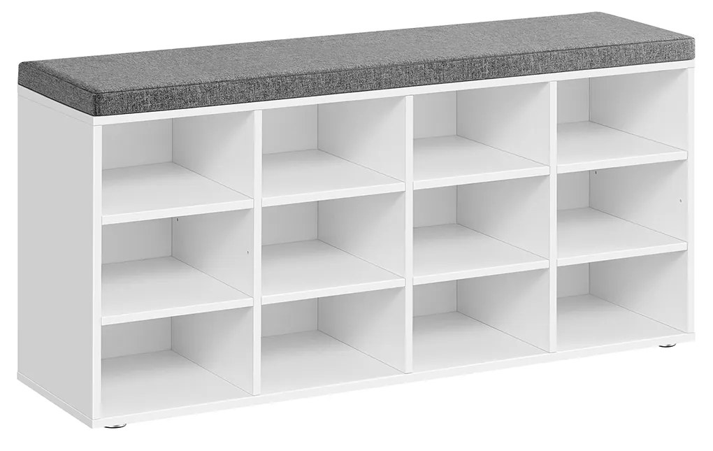 Banco sapateira com espaço de arrumação 12 compartimentos 30,3 x 104 x 48 cm Branco