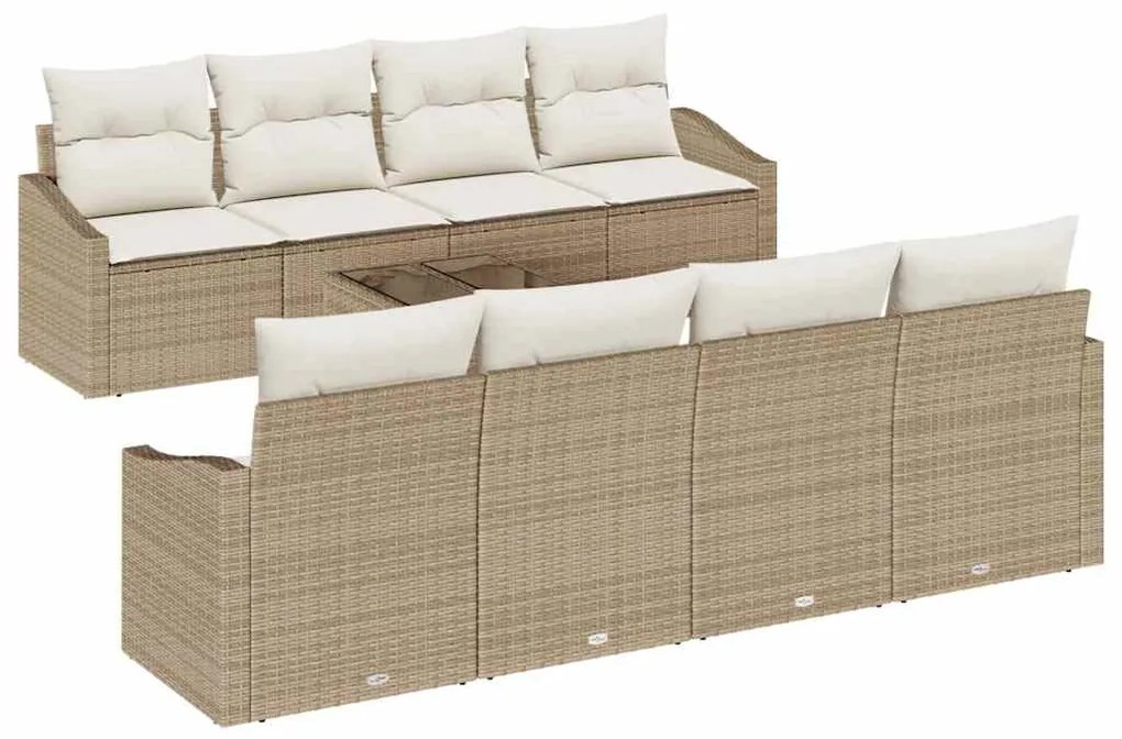 Conjunto de Sofás de Jardim com Almofadas Bege de Rattan Sintético