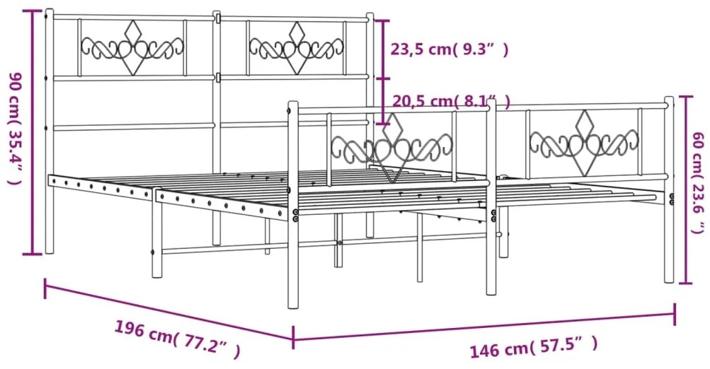 Estrutura de cama com cabeceira e pés 140x190 cm metal branco