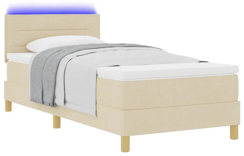 Cama Box com Colchão e LED Creme 80x200 cm Tecido