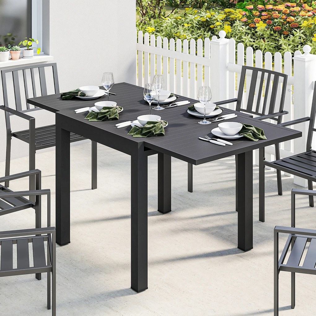 Mesa de jardim extensível para exterior, para 4-6 pessoas (CADEIRAS NÃO INCLUIDAS), com extensão com armazenamento integrado, em alumínio, 80-160 x 80