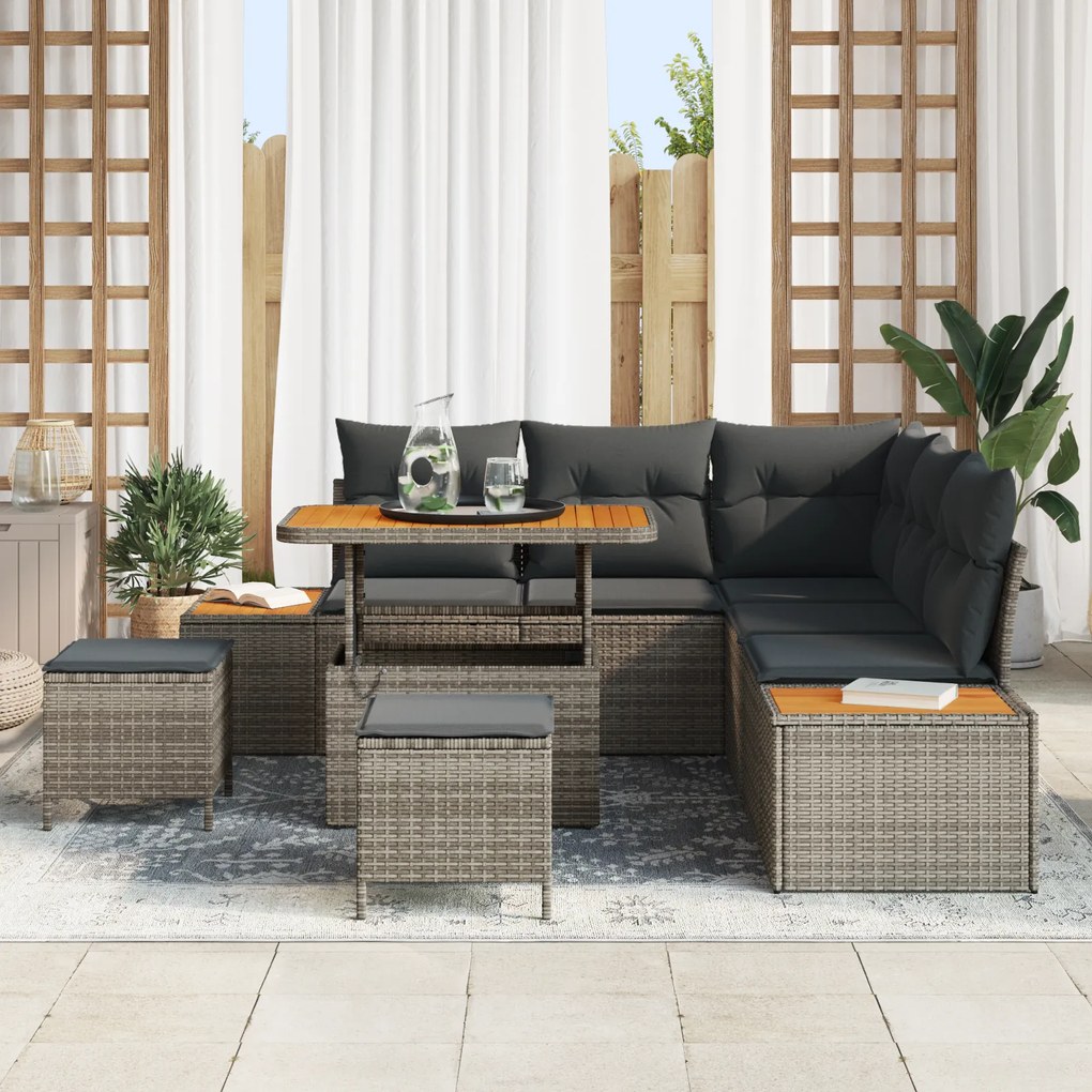 Conjunto de Sofá de Jardim vidaXL de 8 Peças com Almofadas Rattan Cinz