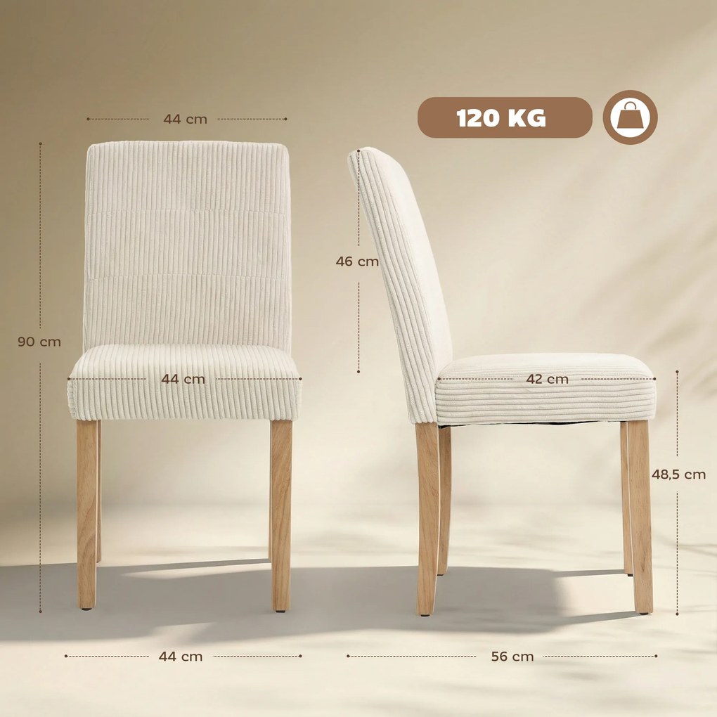 Conjunto de 4 Cadeiras de Jantar Modernas (MESA NÃO INCLUIDA) para Cozinha Encosto Alto Estofadas em Veludo Assento Acolchoado 44x56x90 cm Bege