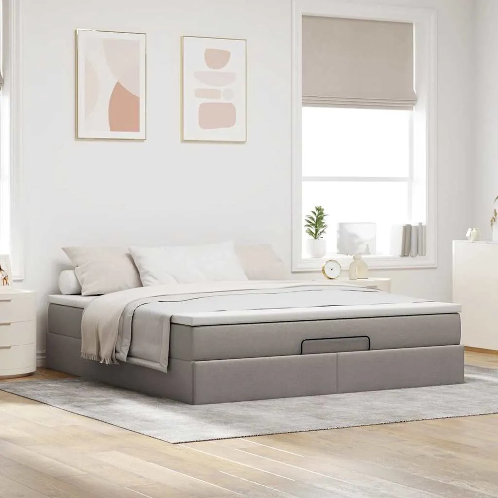 moldura de cama otomana vidaXL com tecido Taupe 180x200cm
