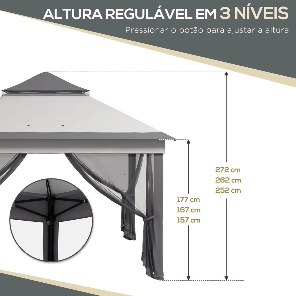 Tenda Dobrável 3x3 m com Duplo Teto e Altura Ajustável – Cinza