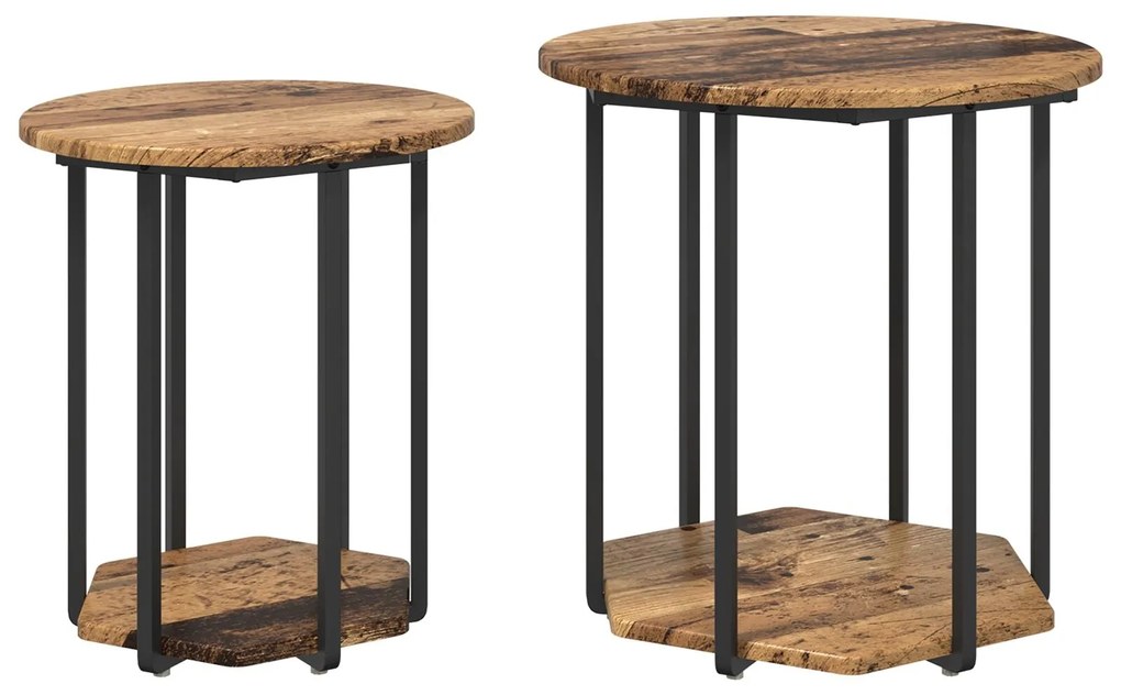 Conjunto de Mesas de Apoio 2 pcs Madeira Velha, Madeira de Engenharia