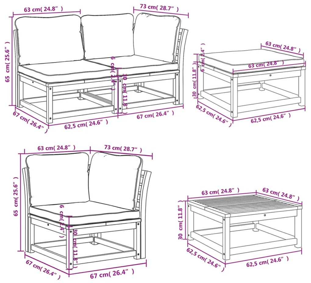 10pcs conjunto lounge jardim c/almofadões madeira maciça acácia