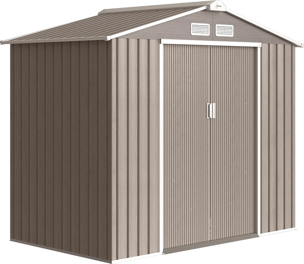 Outsunny Abrigo de Jardim 2,42 m² 213x130x185 cm Abrigo de Jardim Metálico de Exterior com 2 Portas Deslizantes e 4 Janelas Madeira | Aosom Portugal