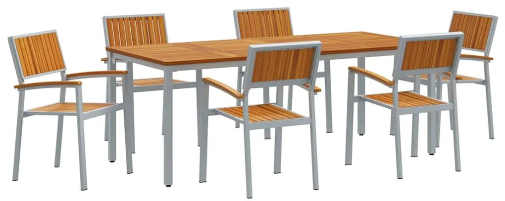 Conjunto de Jantar de Jardim com 7 Peças em Madeira Sólida de Acácia e