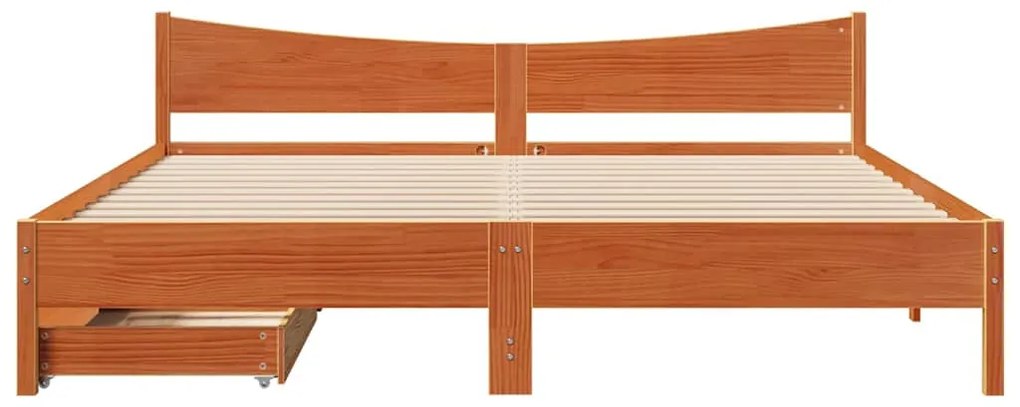 Estrutura cama c/ gavetas 200x200 cm pinho maciço castanho-mel