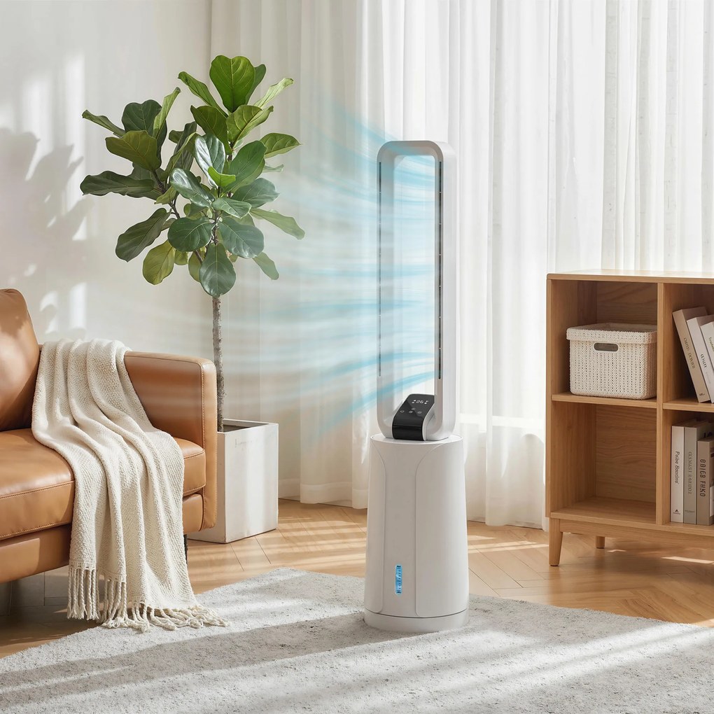 Climatizador 3 em 1 com Depósito de 1,7 L Modos Ajustáveis Temporizador Controlo Remoto 24,7x24,7x109,5 cm Branco