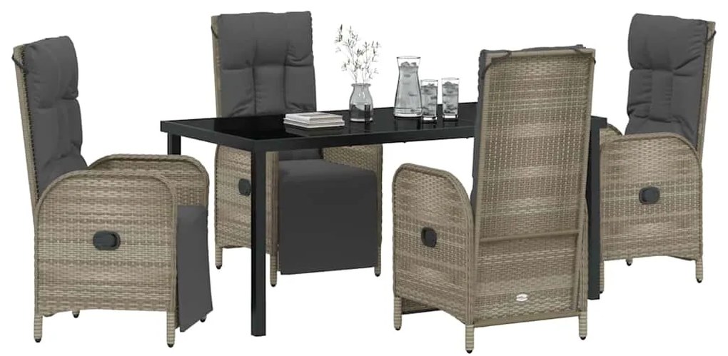 Conjunto de Jantar de Jardim com 5 Peças e Almofadas, Rattan Poli Cinz
