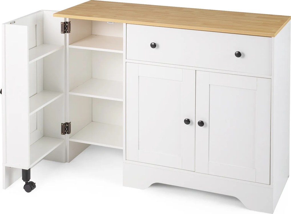 Aparador de Cozinha com Porta de Correr, 105 x 40 x 83 cm, Grande Capacidade de Arrumação, Branco