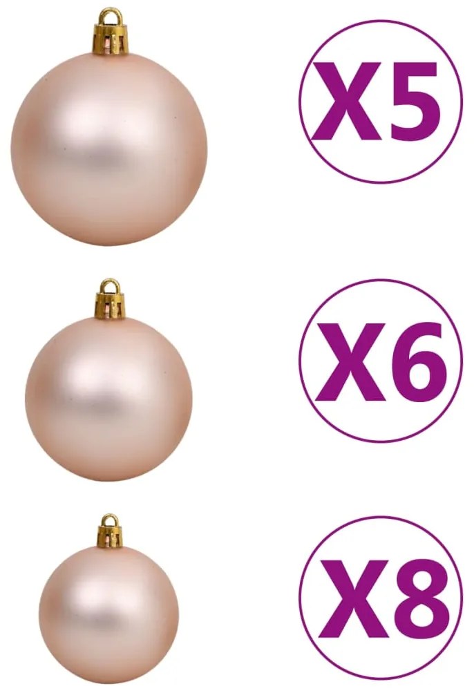 Conj. de bolas de natal 61 pcs c/ pico e 150 LEDs rosa dourado