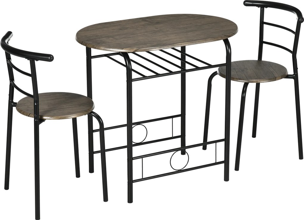 HOMCOM Conjunto bistrô 3 peças, 1 mesa, 2 cadeiras, 80 cm x 53 cm x 74,5 cm, Preto | Aosom Portugal