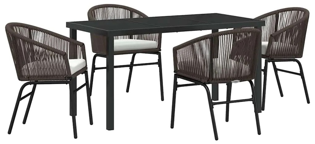 Conjunto de Jantar de Jardim com 5 Peças - Rattan Poliéster Castanho