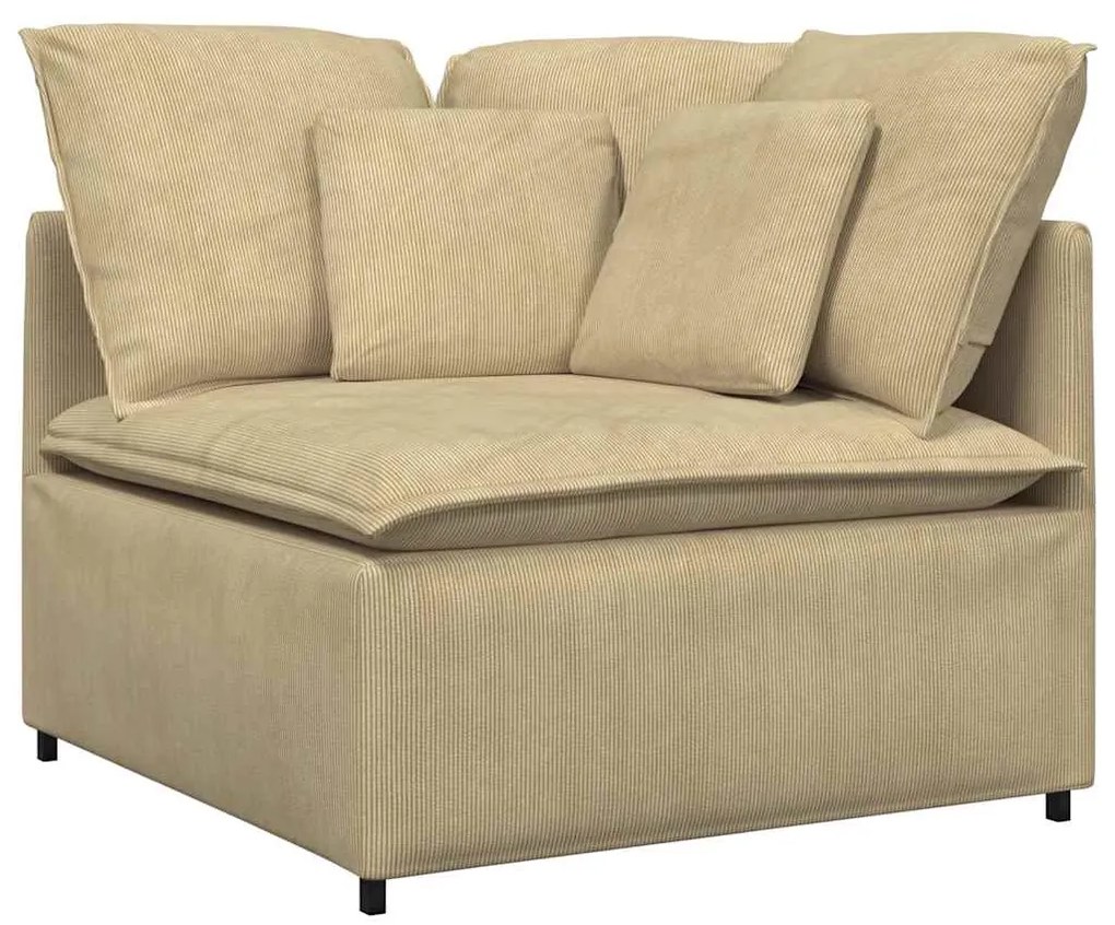 Sofá modular com almofadas tecido corduroy verde cinzento
