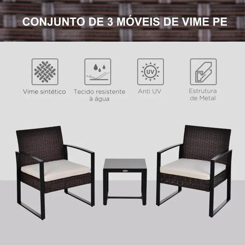 Conjunto de 2 Cadeiras e 1 Mesa em Vime - Design Natura