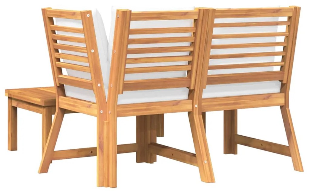 3 pcs conjunto lounge jardim c/ almofadões cor creme acácia