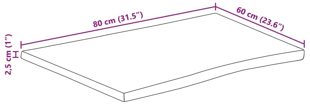 Tampo de mesa c/ borda viva 80x60x2,5 cm mangueira maciça