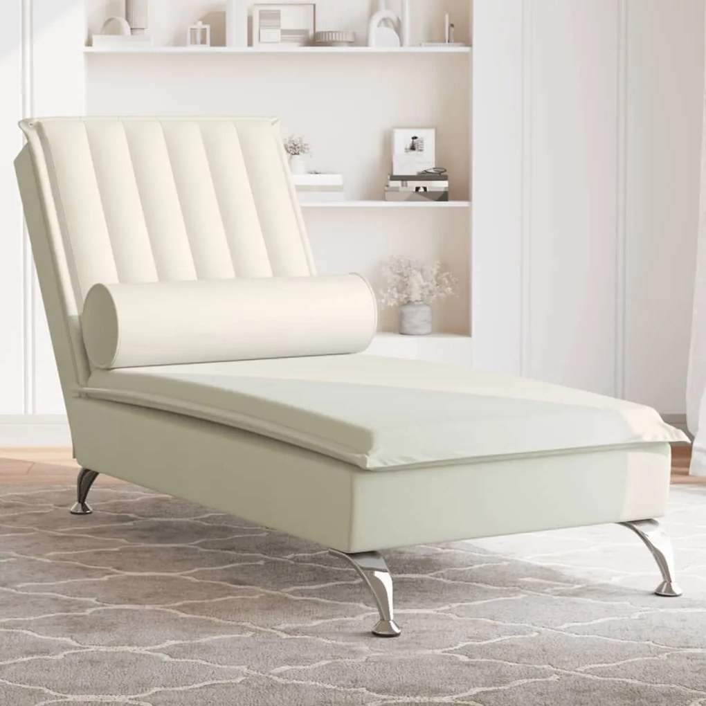 Chaise lounge de massagem com rolo veludo creme