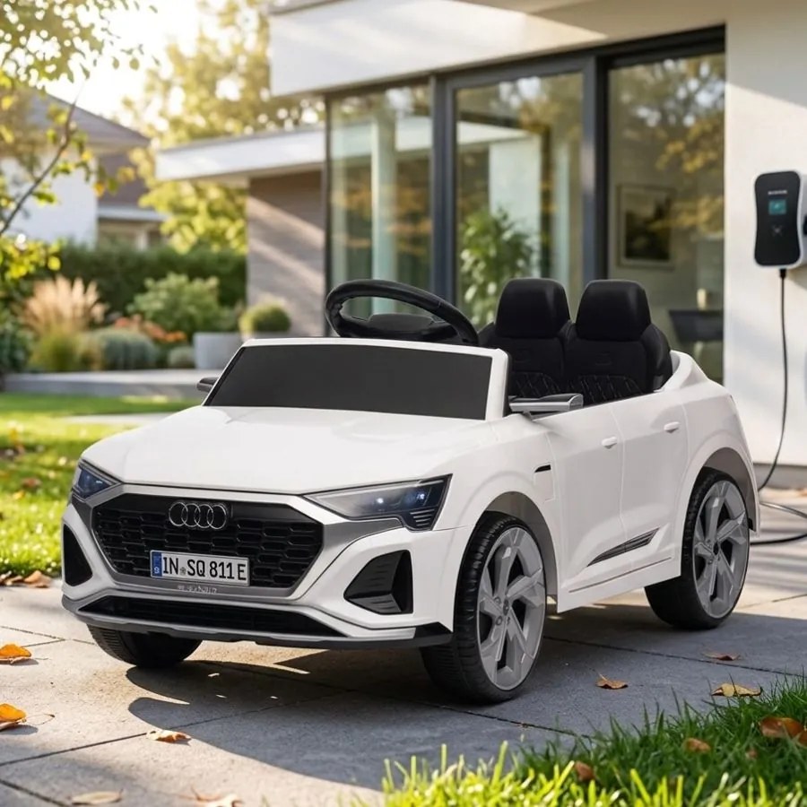 Carro elétrico para Crianças 12V 4x4 Audi SQ8, Rodas de espuma EVA, comando, assento Couro ecológico Branco