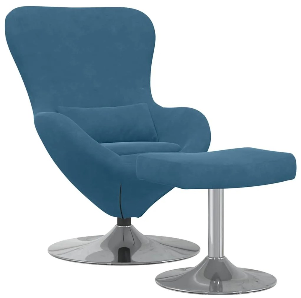 Poltrona Egg vidaXL com apoio para os pés em veludo azul