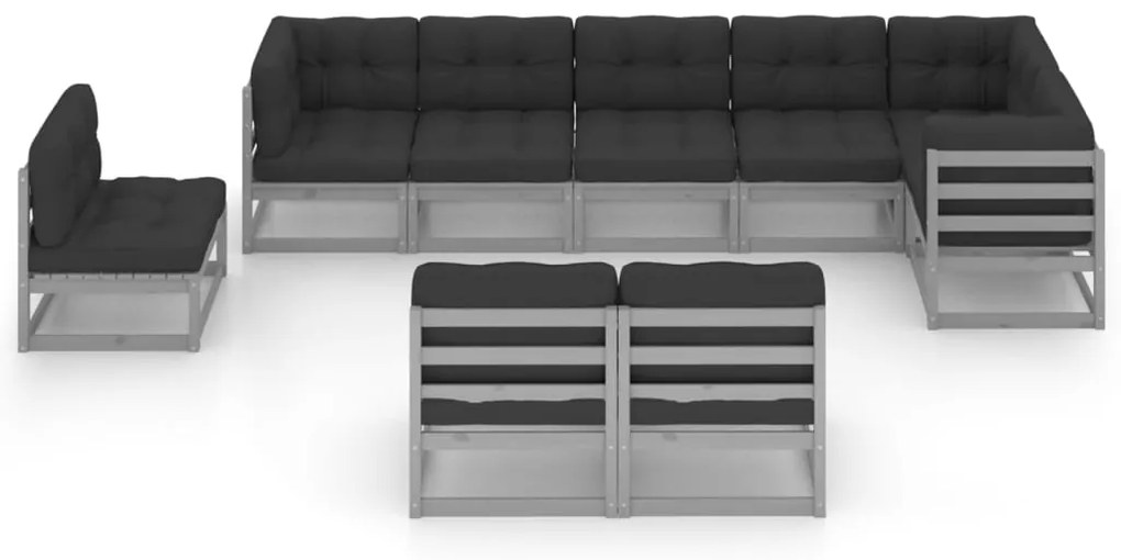 9 pcs conjunto lounge de jardim c/ almofadões pinho maciço