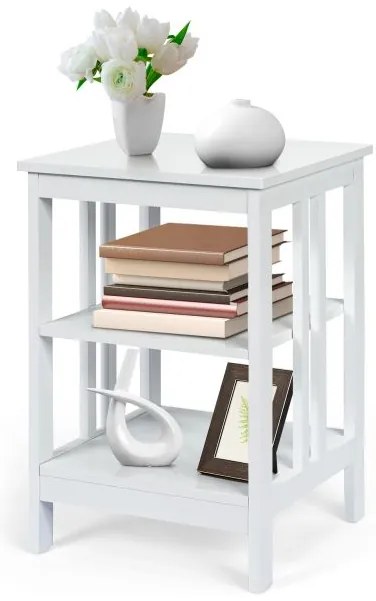 Mesa de cabeceira de 3 níveis com 2 peças, mesa lateral para sofá, prateleira de armazenamento e exposição - preta